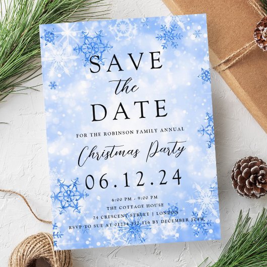Weihnachts-Party Save the Date Navy Winter Wonder Ankündigungspostkarte