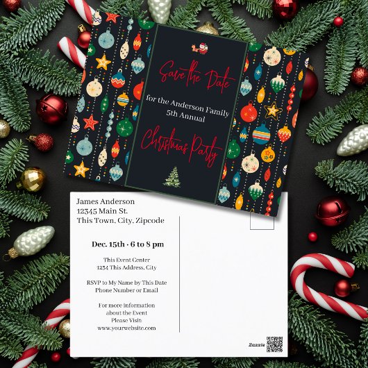 Weihnachts-Party Save the Date Ornamente Postkarte