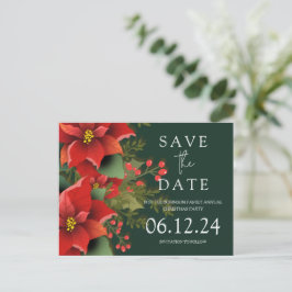 Weihnachts-Party Save the Date Poinsettia Green Ankündigungspostkarte