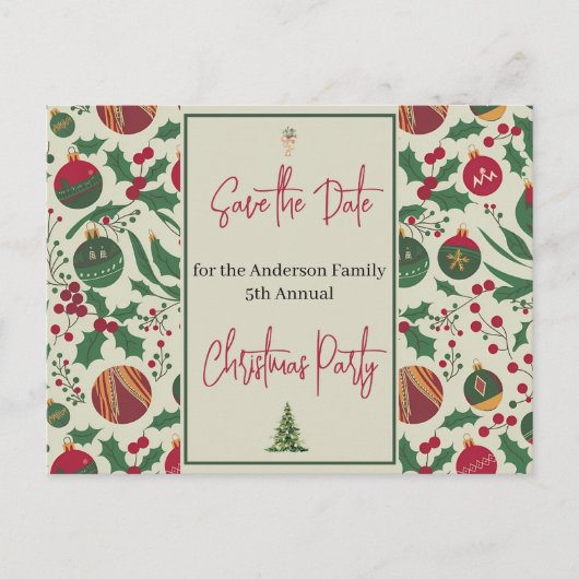 Weihnachts-Party Save the Date Postkarte (Vorderseite)