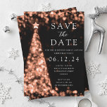 Weihnachts-Party Save the Date Rose Gold Tree Glam Einladung<br><div class="desc">Elegantes Weihnachts-Party / Winter Party / Feiertag / Corporate Weihnachtsfeier Party Ankündigung "Save the Date" Vorlage mit Rose Gold Weihnachtsbaum auf schwarzem Hintergrund.</div>