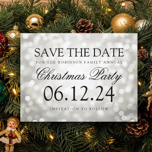 Weihnachts-Party Save the Date Silver Glitzer Ligh Ankündigungspostkarte