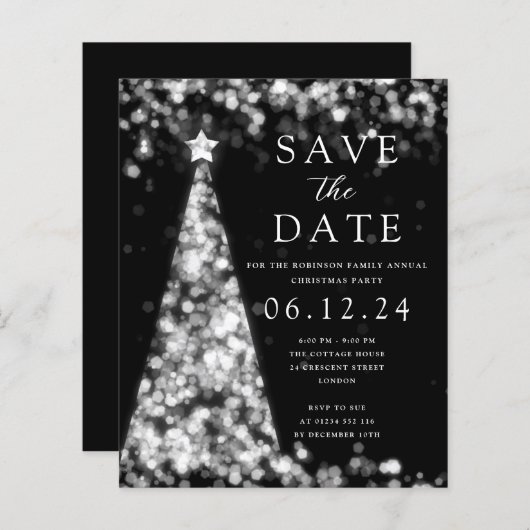 Weihnachts-Party Save the Date Silver Tree Einladu (Vorne/Hinten)