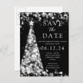 Weihnachts-Party Save the Date Silver Tree Glam Ankündigungspostkarte (Vorne/Hinten)