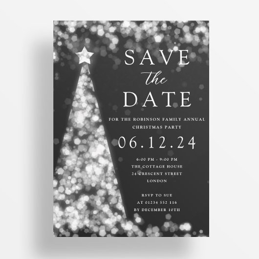 Weihnachts-Party Save the Date Silver Tree Glam Einladung