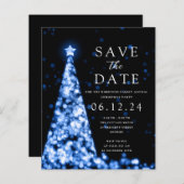 Weihnachts-Party Save the Date Tree Blue Invite (Vorne/Hinten)