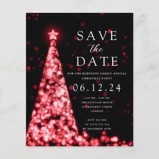 Weihnachts-Party Save the Date Tree Red Invite (Vorderseite)