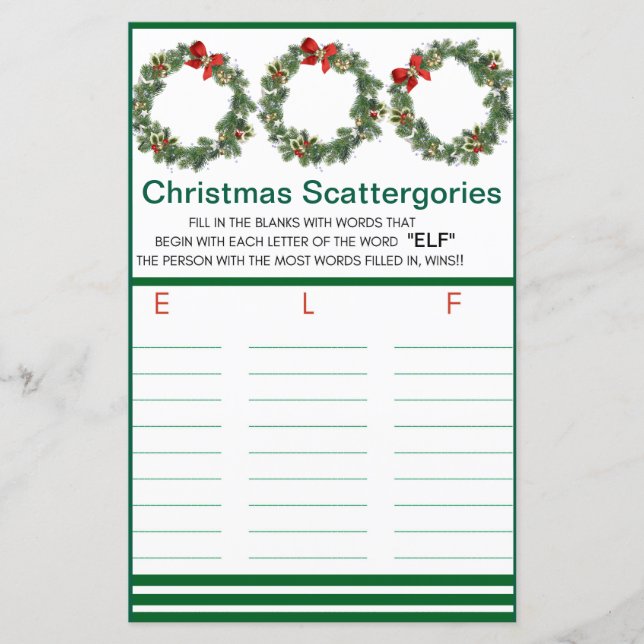 Weihnachts Party Scattergories Game (Vorderseite)