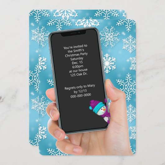 Weihnachts-Party-Schneeflocke Einladung (Vorne/Hinten)