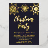 Weihnachts-Party Schneeflocke Gold Blue Modern Folieneinladung (Vorderseite)