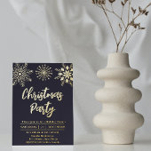 Weihnachts-Party Schneeflocke Gold Blue Modern Folieneinladung