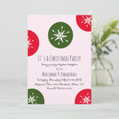 Weihnachts Party Schneeflocken Rosa rote Punkte Einladung (Stehend Vorderseite)
