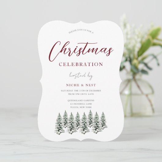 Weihnachts-Party Schneeweihnachtsbaumen Einladung (Stehend Vorderseite)