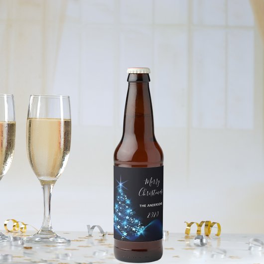 Weihnachts-Party Schwarz-Blau-Moderne glänzende Bä Bierflaschenetikett