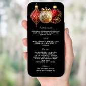 Weihnachts-Party Schwarz-Gold-Baubles-Menükarte Einladung