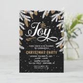 Weihnachts Party schwarz & gold Freude Einladung (Stehend Vorderseite)