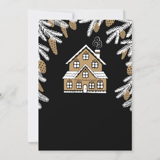 Weihnachts Party Schwarz & Gold Haus Einladung (Rückseite)