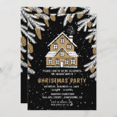 Weihnachts Party Schwarz & Gold Haus Einladung (Vorne/Hinten)