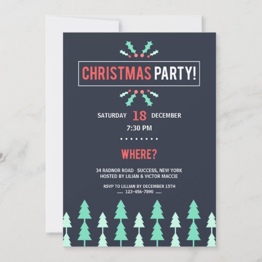 Weihnachts-Party Schwarz mit Bäumen Einladung (Vorderseite)