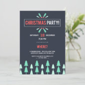 Weihnachts-Party Schwarz mit Bäumen Einladung (Stehend Vorderseite)