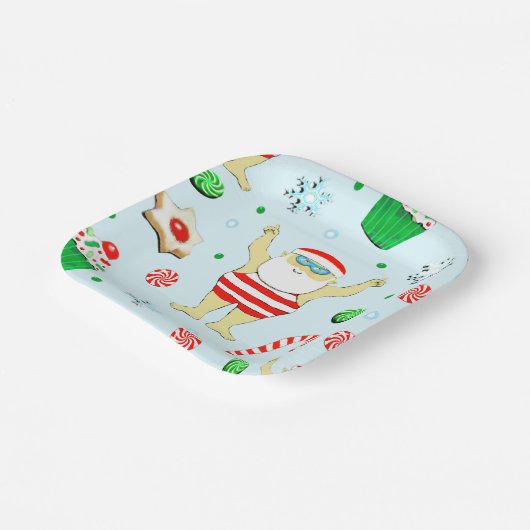 Weihnachts-Party Schwimmen Strand Pappteller (Gewinkelt)