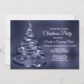 Weihnachts-Party Shiny Blue Ribbon Tree Sparkle Einladung (Vorderseite)