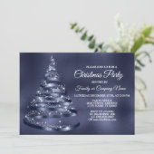 Weihnachts-Party Shiny Blue Ribbon Tree Sparkle Einladung (Stehend Vorderseite)