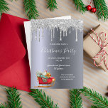 Weihnachts-Party Silber-Glitzer-Schlitten-Einladun Postkarte<br><div class="desc">Imitate silberne Folie als Hintergrund, mit Imitaten silbernen Tropfen und einem Vintagen roten Santa Claus Schlitten gefüllt mit Geschenken als Dekoration. Mit dem Text: Weihnachts-Party geschrieben mit modernen und trendigen großen Handschrift Schrift. Vorlagen für Ihre Party-Informationen. Tipp: Wenn Sie es nicht so gewollt haben, dass es wie eine Postkarte aussieht,...</div>