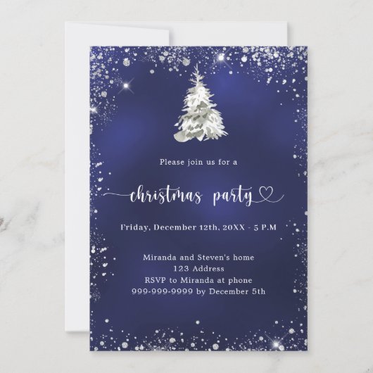 Weihnachts-Party-Silberschneebaum Einladung (Vorderseite)