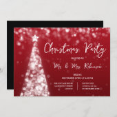 Weihnachts-Party Silver Red Tree Sparkle Light Einladung (Vorne/Hinten)