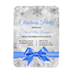Weihnachts-Party Silver Winter Sparkle Blue Ribbon Magnet