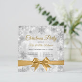 Weihnachts-Party Silver Winter Sparkle Gold Ribbon Einladung (Stehend Vorderseite)