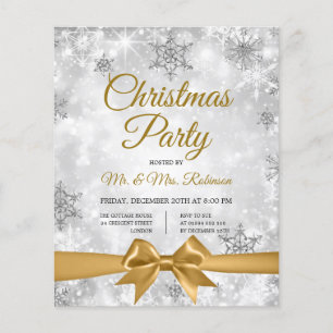 Weihnachts-Party Silver Winter Sparkle Gold Ribbon Flyer