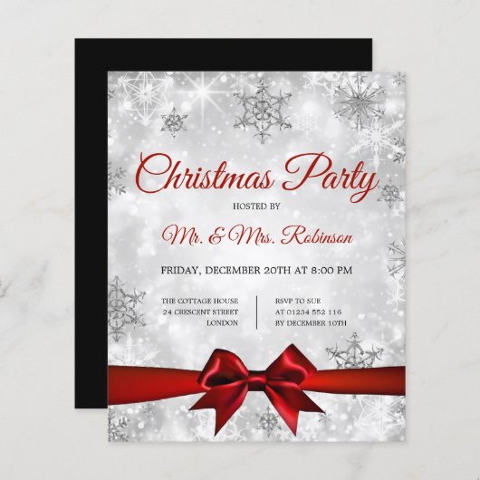 Weihnachts-Party Silver Winter Sparkle Red Ribbon (Vorne/Hinten)