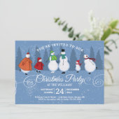 Weihnachts-Party Snowman Skaten Pine Trees Einladung (Stehend Vorderseite)