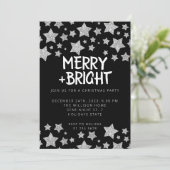 Weihnachts-Party Sparkle Stars Frohe helle Schwarz Einladung (Stehend Vorderseite)