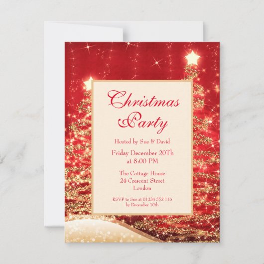 Weihnachts-Party Sparkling Bäume Rot mit Glitzer Einladung (Vorderseite)