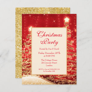 Weihnachts-Party Sparkling Bäume Rot mit Glitzer Einladung