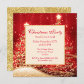 Weihnachts-Party Sparkling Bäume Rot mit Glitzer Einladung (Vorne/Hinten)