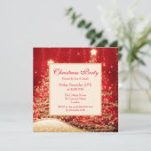 Weihnachts-Party Sparkling Bäume Rot mit Glitzer Einladung (Stehend Vorderseite)
