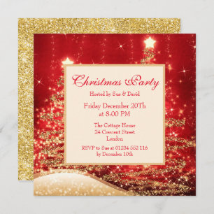 Weihnachts-Party Sparkling Bäume Rot mit Glitzer Einladung
