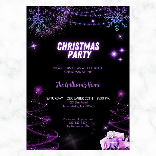 Weihnachts-Party Sparkling Bäume | Snowflakes Star Einladung