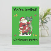 Weihnachts Party Spaß Santa Tree Kleine Tiere Einladung (Stehend Vorderseite)