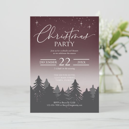 Weihnachts Party Starry Night Scene Red Einladung (Stehend Vorderseite)