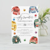 Weihnachts-Party Ugly Sweater Einladung (Stehend Vorderseite)