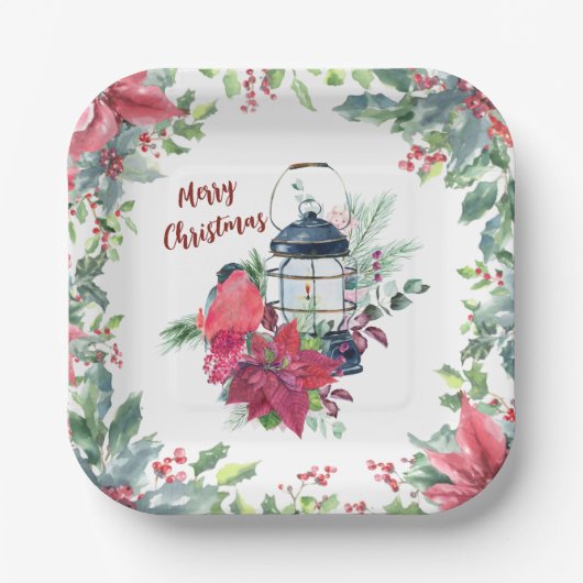 Weihnachts-Party Vintag Lantern Pappteller (Vorderseite)