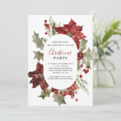 Weihnachts-Party Wasserfarbe Poinsettia Wreath Einladung (Stehend Vorderseite)