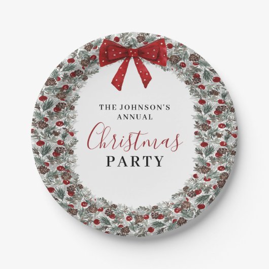Weihnachts-Party Wasserfarbenkranz Pappteller (Vorderseite)