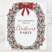 Weihnachts-Party Wasserfarbenkranz Weinetikett (Einzelnes Label)
