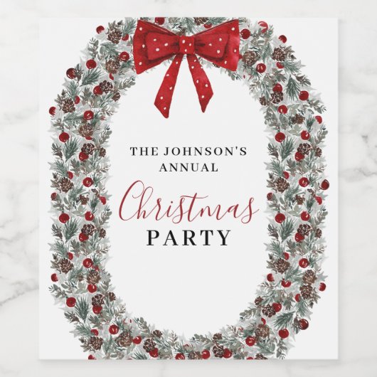 Weihnachts-Party Wasserfarbenkranz Weinetikett (Einzelnes Label)